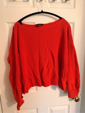 French Connection Bright Red Off-the-Shoulder Knit Sweater